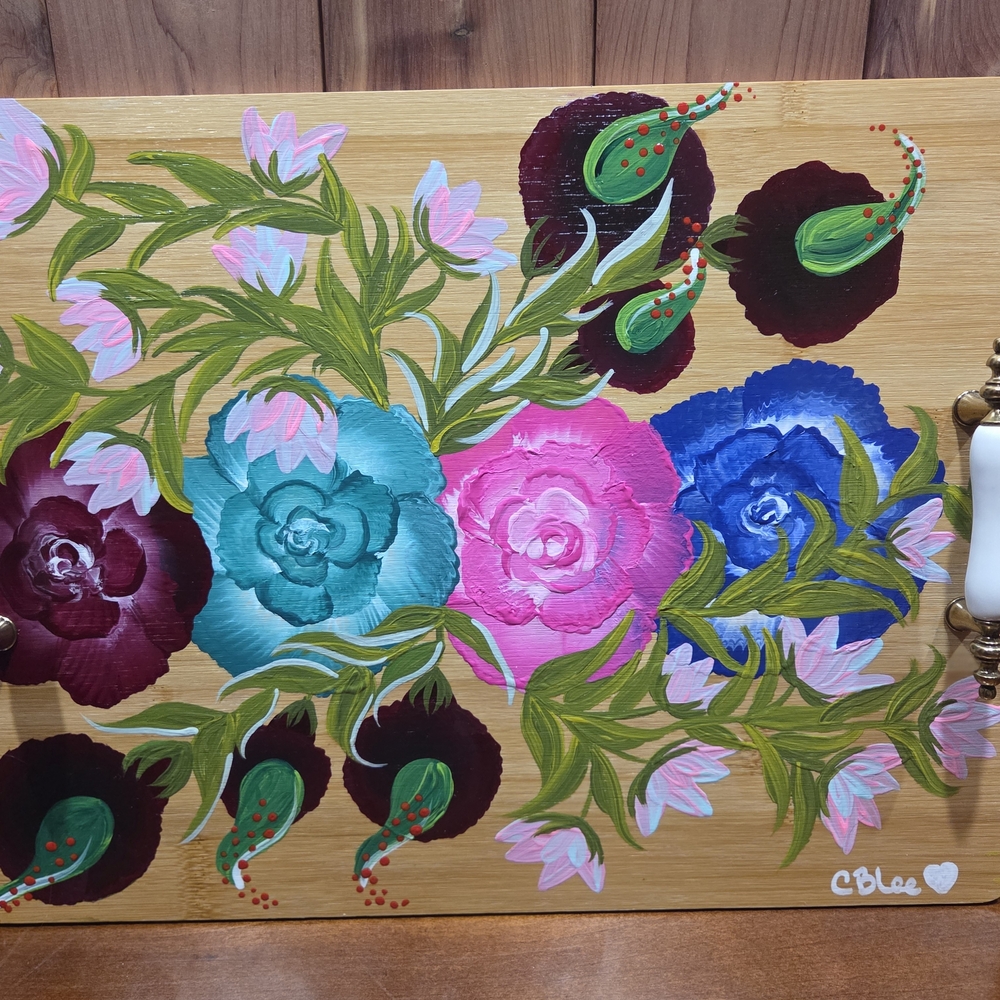 Floral Hand-Painted Wooden Art